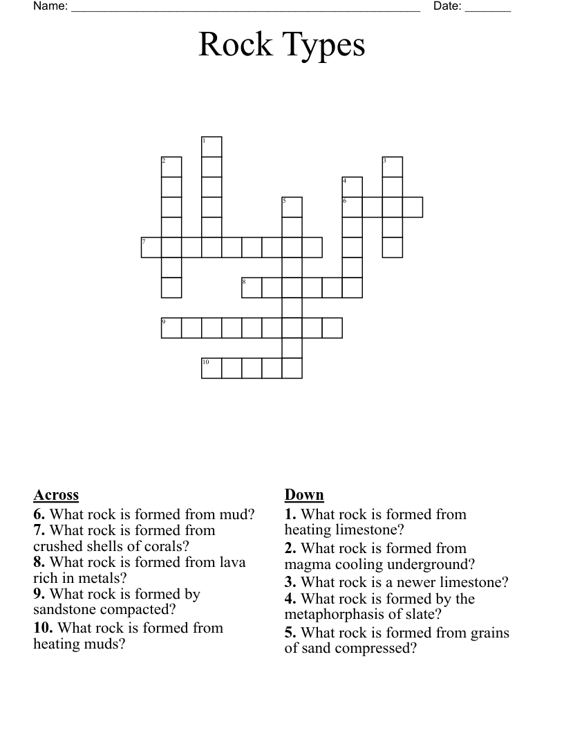 Rock Types Crossword WordMint Rock Types Crossword WordMint