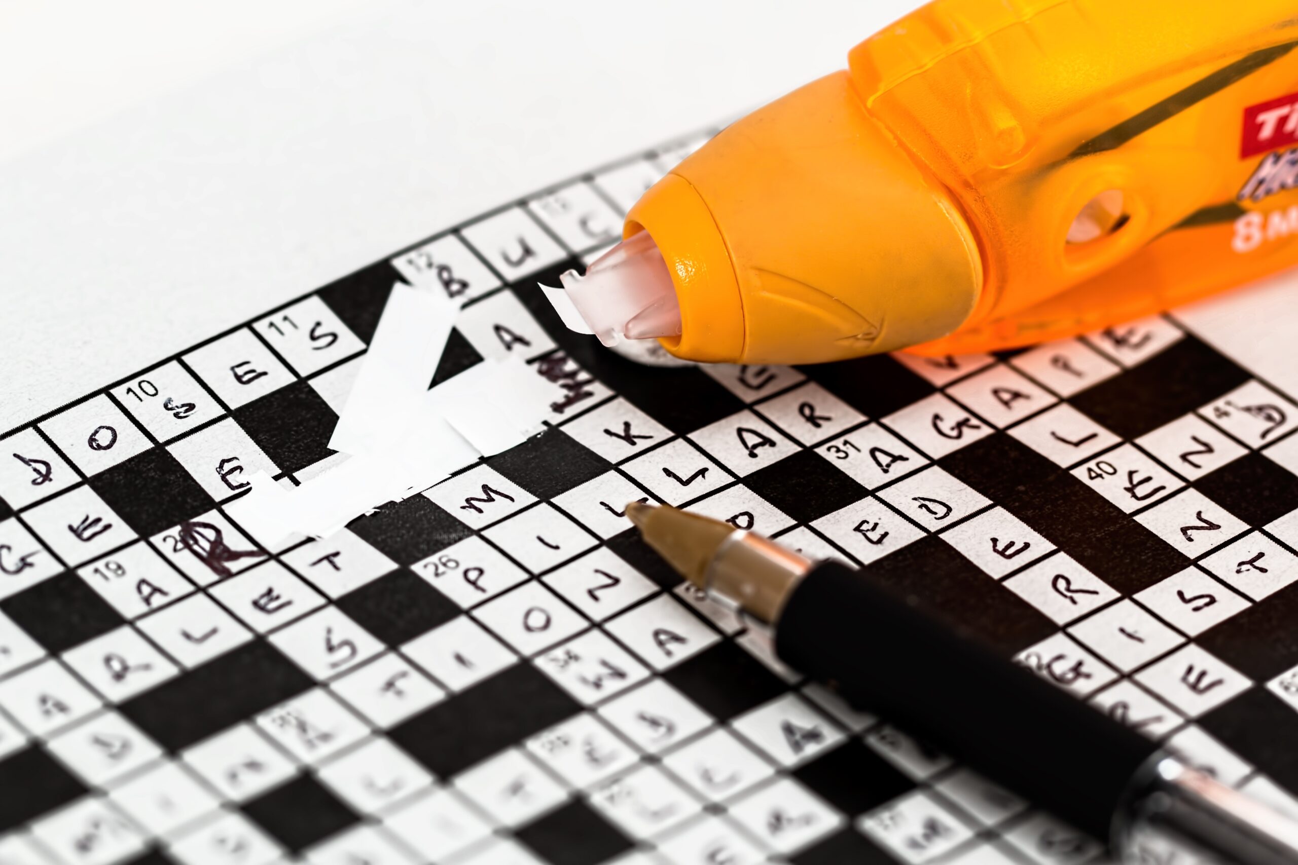 Royalty Free Photo Black And White Crossword Puzzle With Pen And Correction Tape PickPik