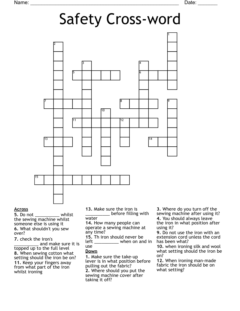 Safety Cross word Crossword WordMint