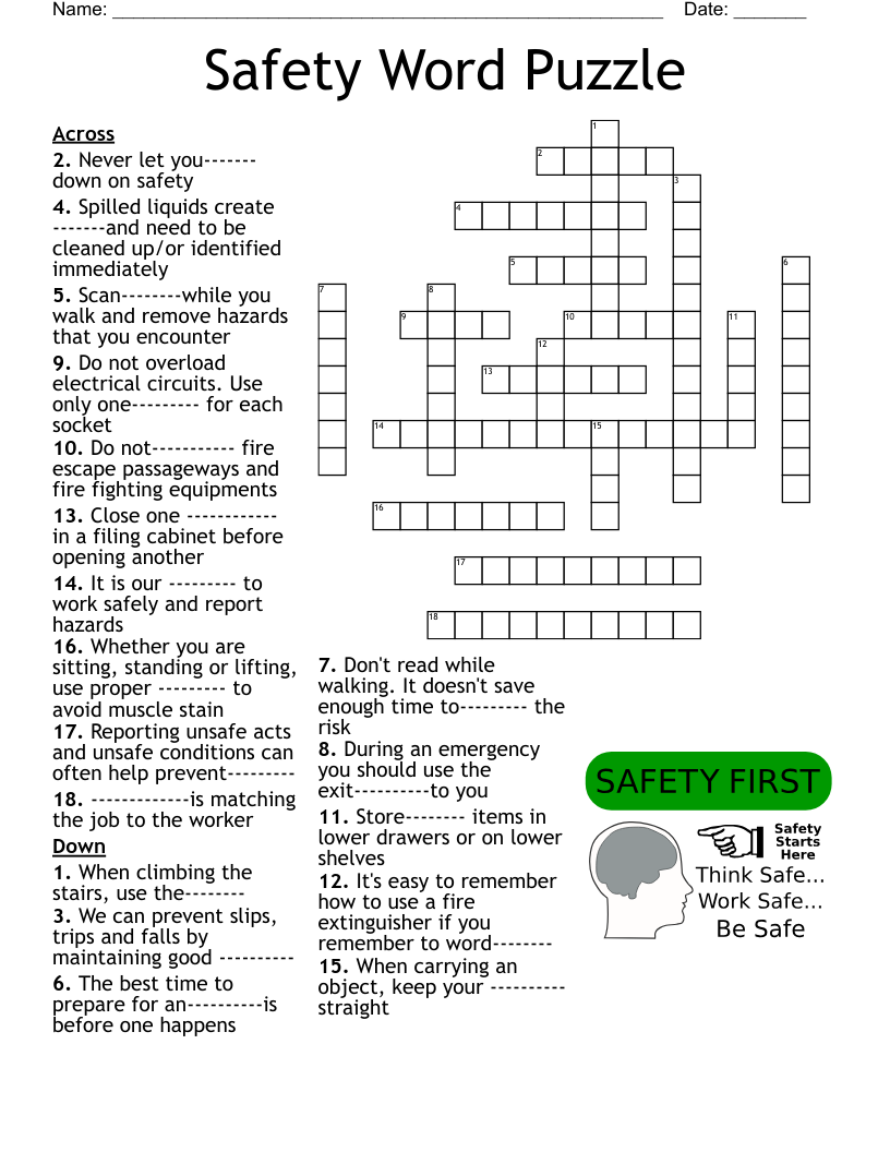 Safety Word Puzzle Crossword WordMint