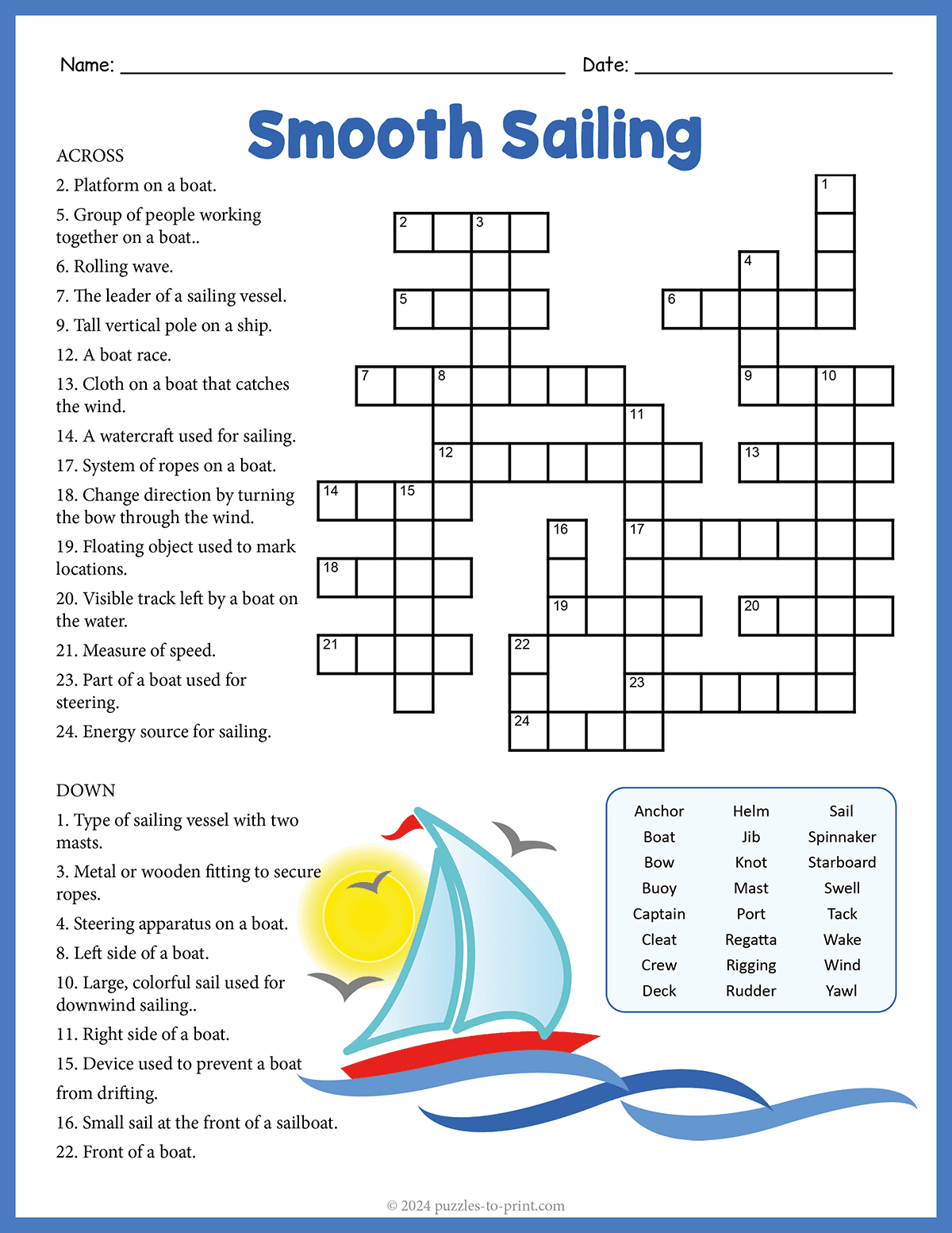 Sailing Crossword Sailing Crossword