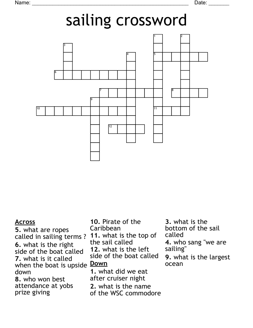 Sailing Crossword WordMint