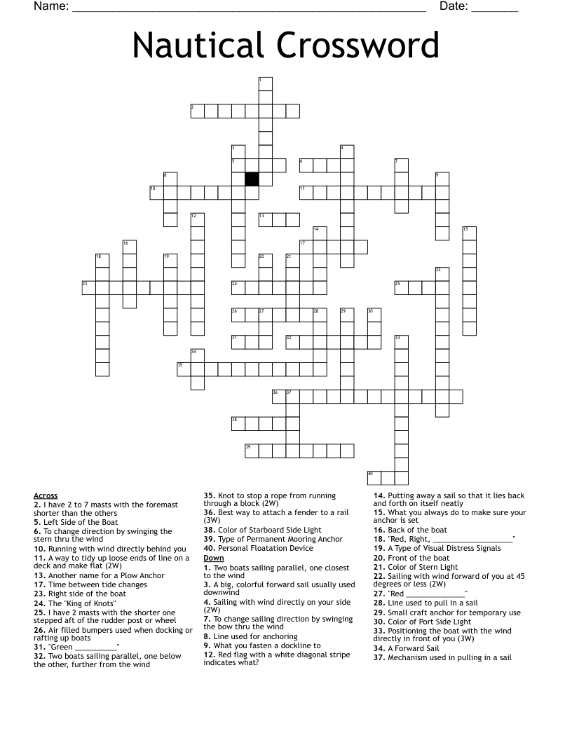 Sailing Terminology Crossword WordMint Sailing Terminology Crossword WordMint
