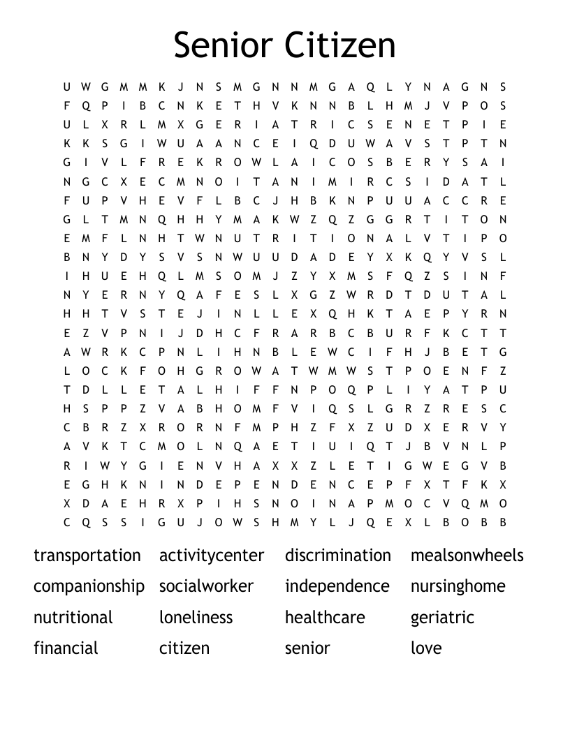 Senior Citizen Word Search WordMint