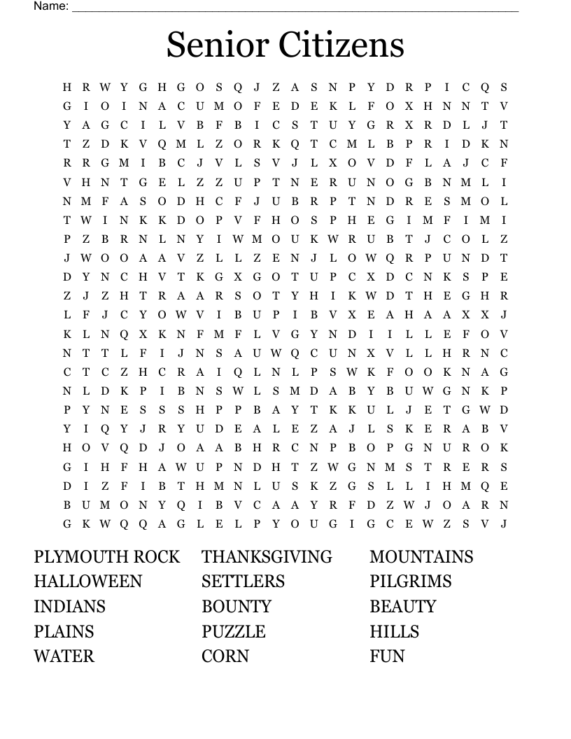 Senior Citizens Word Search WordMint