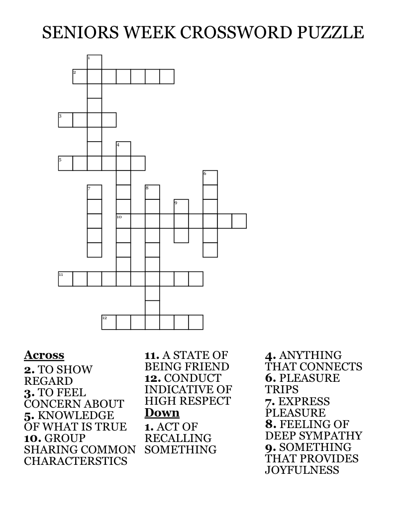 SENIORS WEEK CROSSWORD PUZZLE WordMint SENIORS WEEK CROSSWORD PUZZLE WordMint
