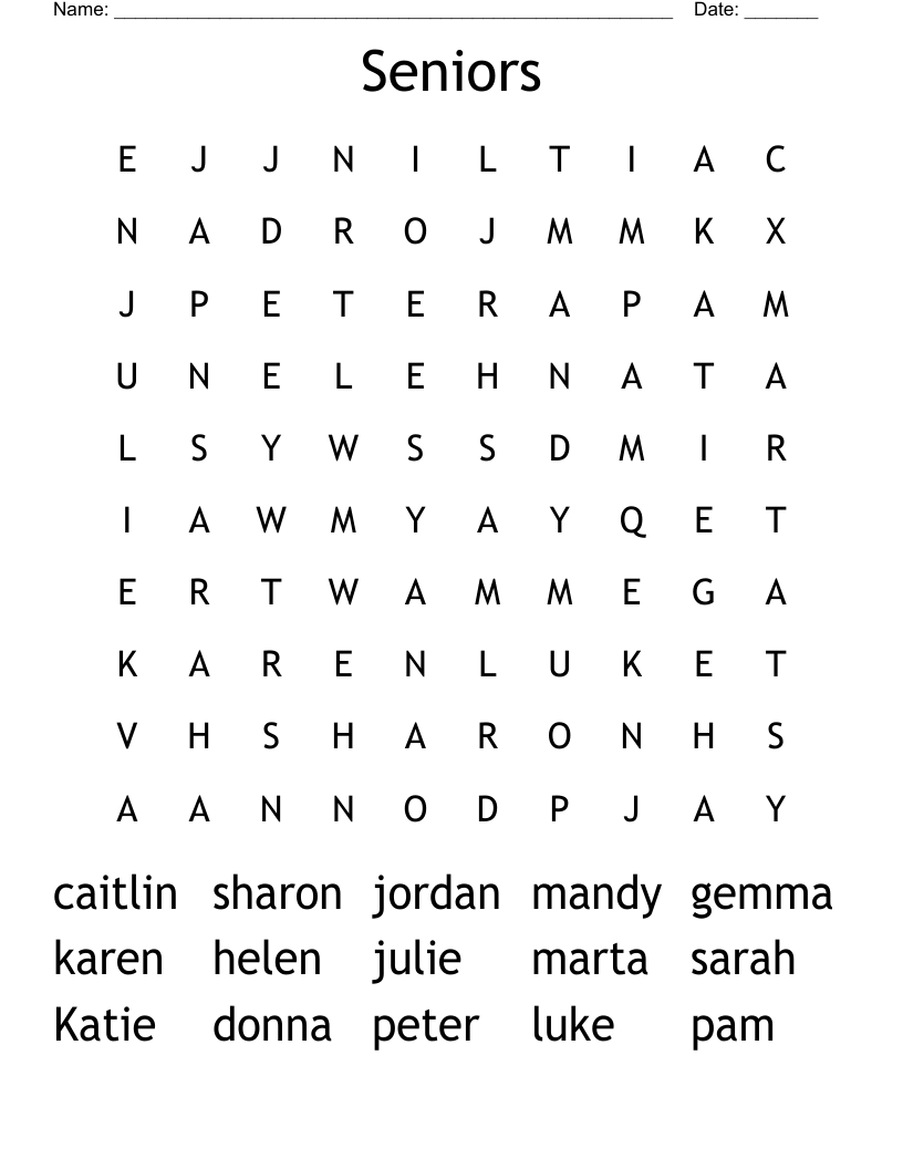 Seniors Word Search WordMint