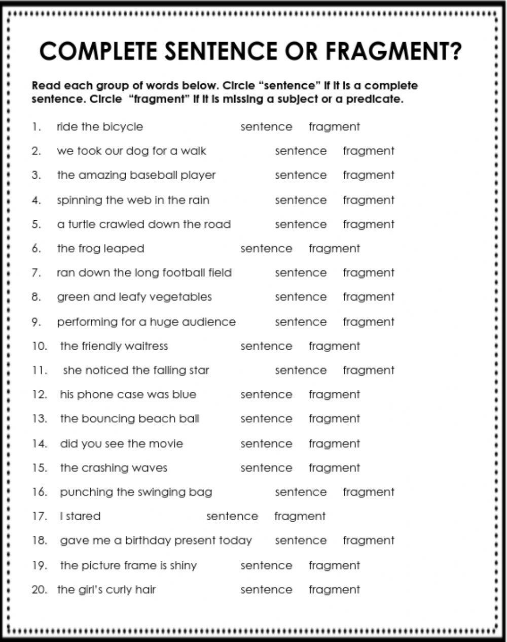 Sentence Fragment Practice Worksheet Worksheets Library Sentence Fragment Practice Worksheet Worksheets Library