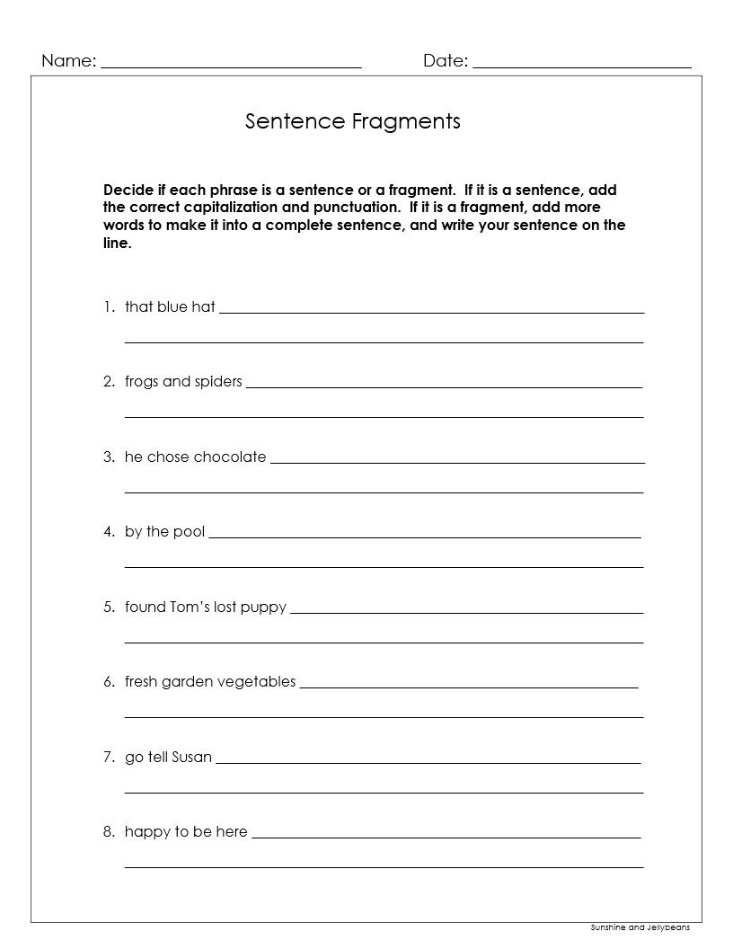 Sentence Fragments Run On Sentences 4 Worksheets Grades 3 4 CCSS Made By Teachers