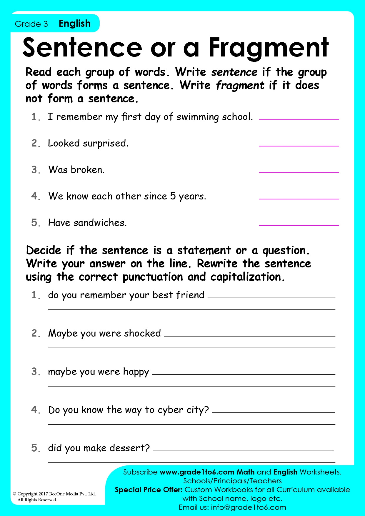 sentence or fragment worksheet sentence or fragment worksheet