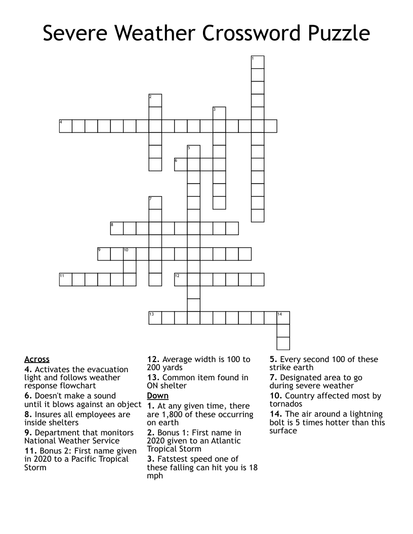Severe Weather Crossword Puzzle WordMint Severe Weather Crossword Puzzle WordMint