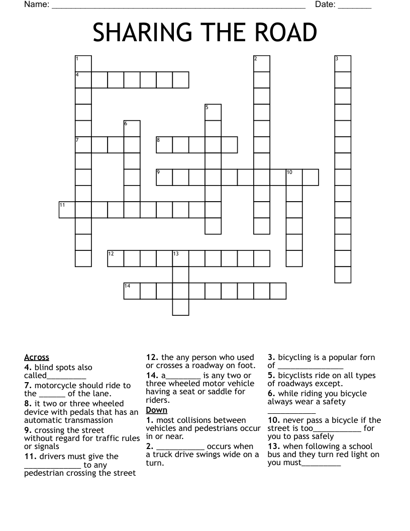 SHARING THE ROAD Crossword WordMint