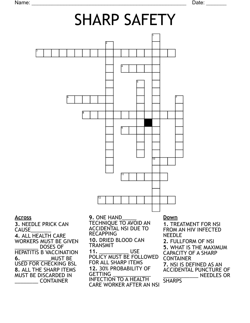 SHARP SAFETY Crossword WordMint SHARP SAFETY Crossword WordMint