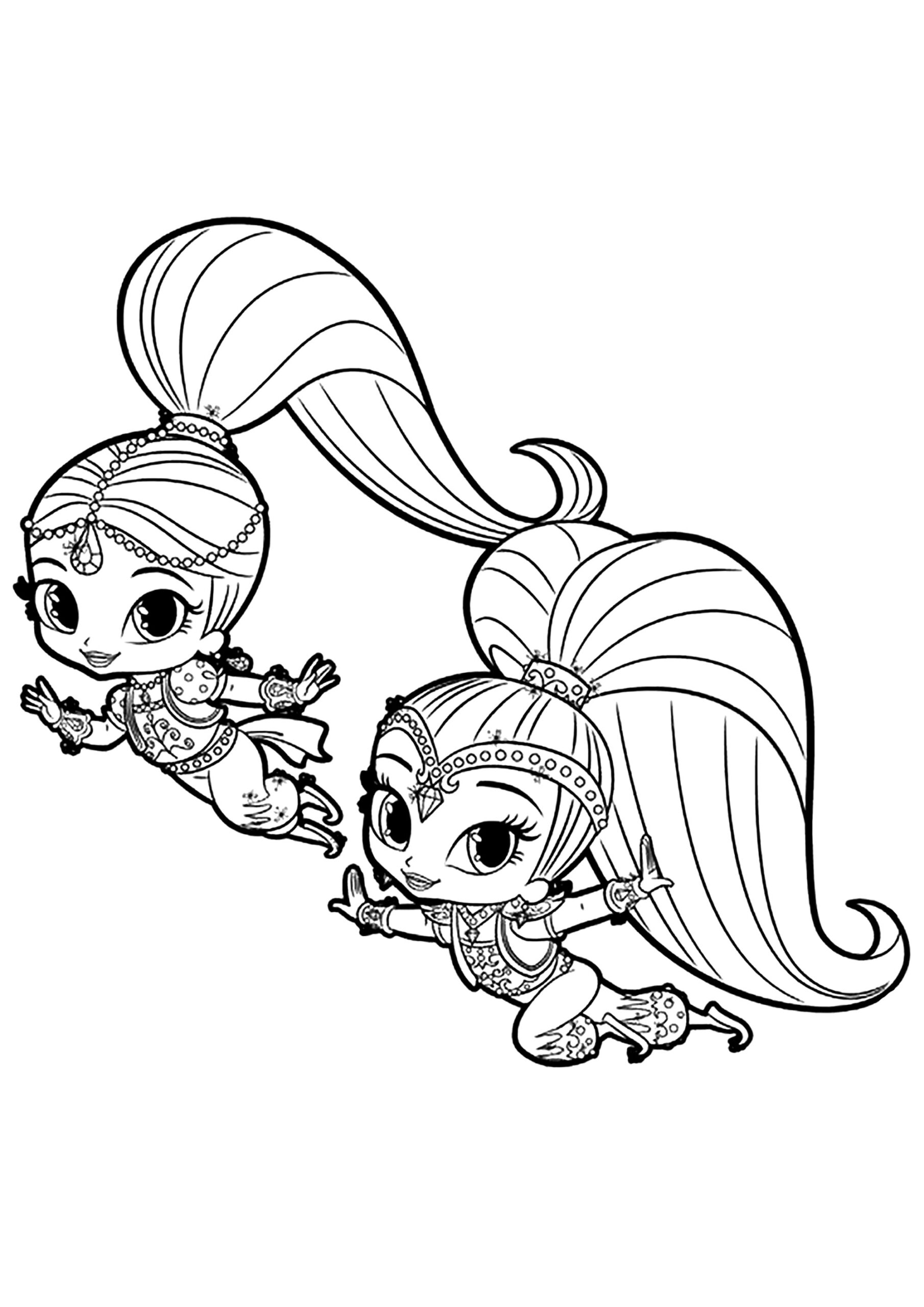 Shimmer And Shine In Full Flight Shimmer And Shine Coloring Pages