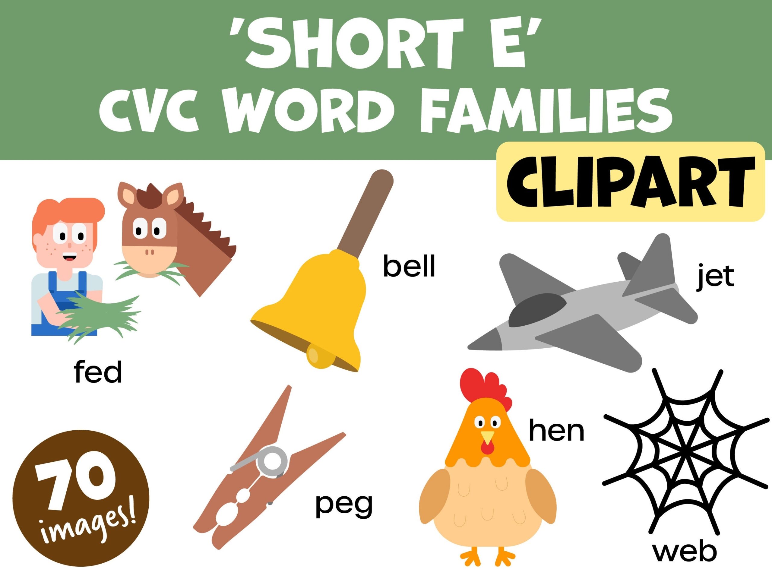 Short e CVC Word Families Phonics Clipart Etsy Short e CVC Word Families Phonics Clipart Etsy