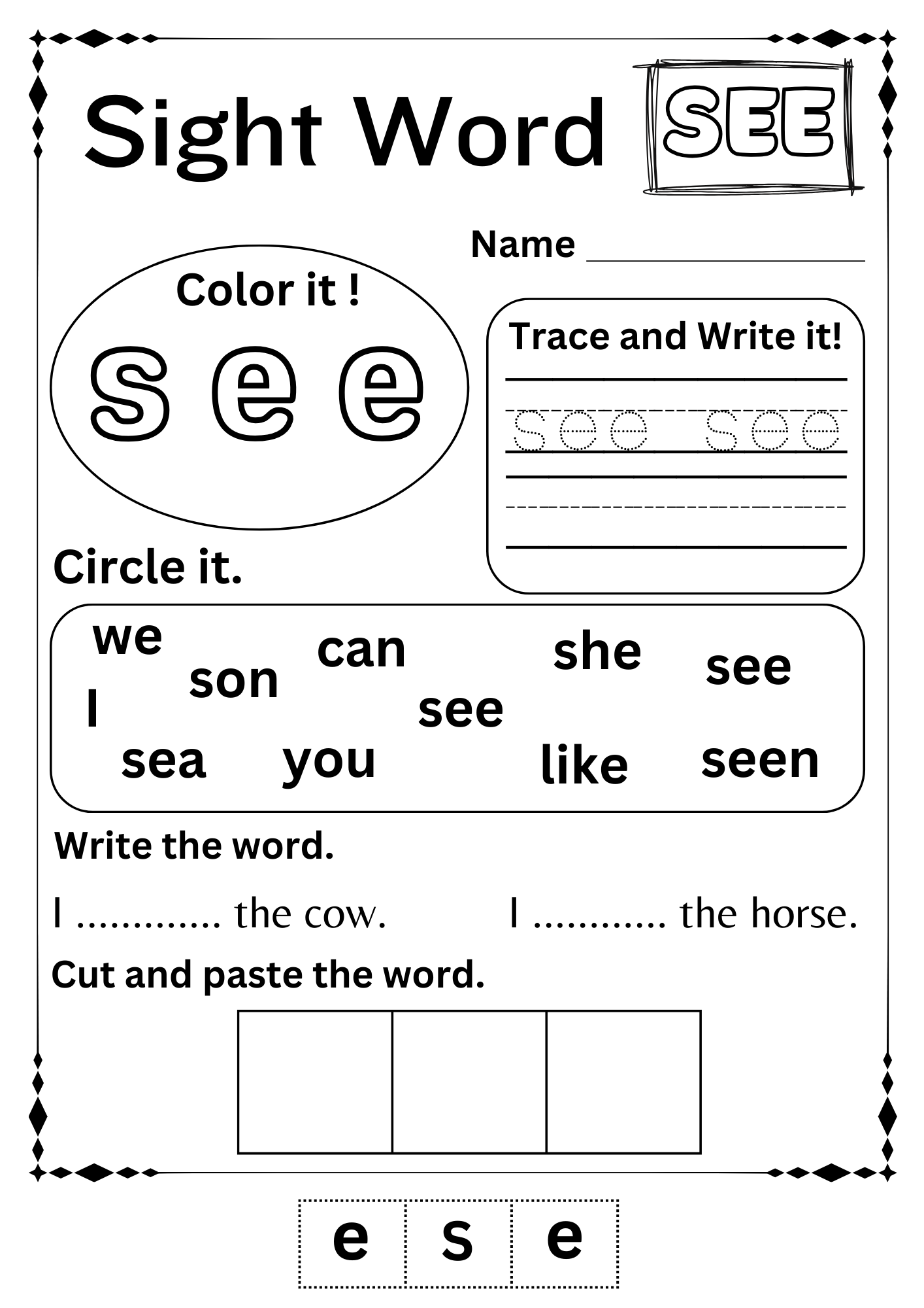 Sight Word See Worksheets For Kindergarten Made By Teachers Sight Word See Worksheets For Kindergarten Made By Teachers