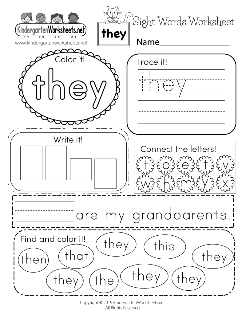 sight word worksheets kindergarten printable