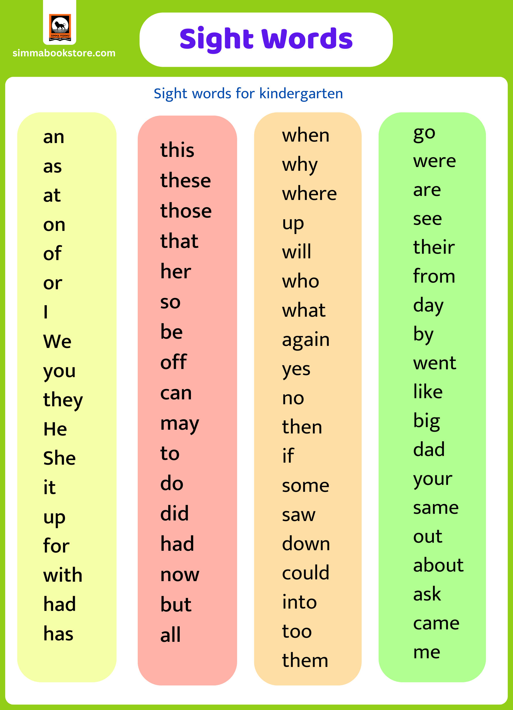 Sight Words For Kindergarten English Sight Words List Printable Sight Words For Kindergarten English Sight Words List Printable
