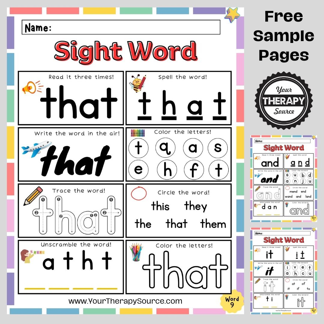 Sight Words Kindergarten Worksheet Free Printables Your Therapy Source