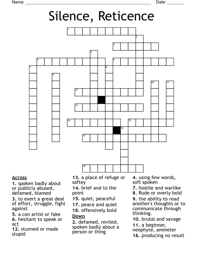 Silence Reticence Crossword WordMint