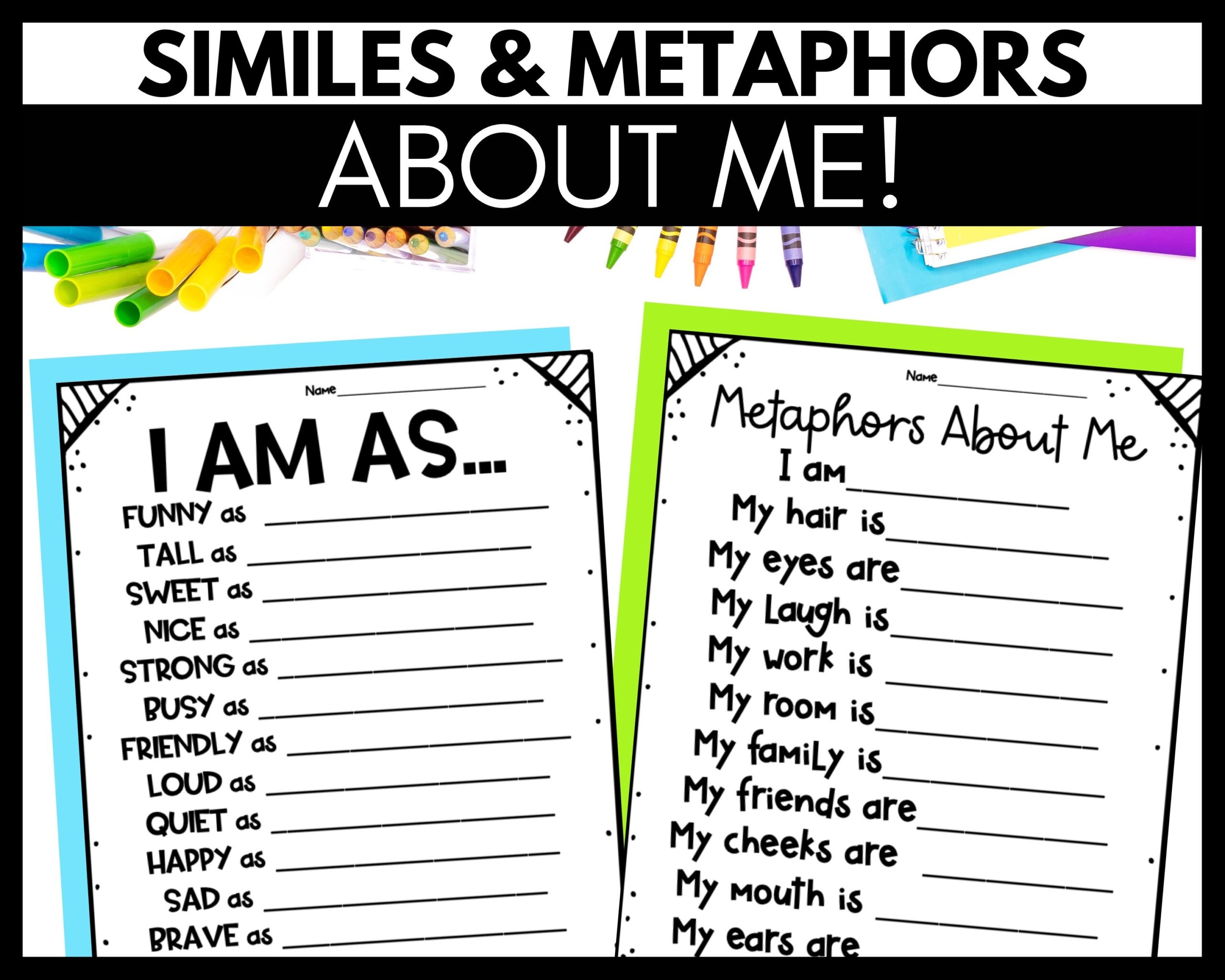 Similes And Metaphors About Me Figurative Language Worksheets Etsy