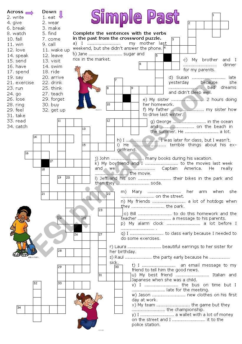 Simple Past Crossword Puzzle ESL Worksheet By Luoliveira Simple Past Crossword Puzzle ESL Worksheet By Luoliveira