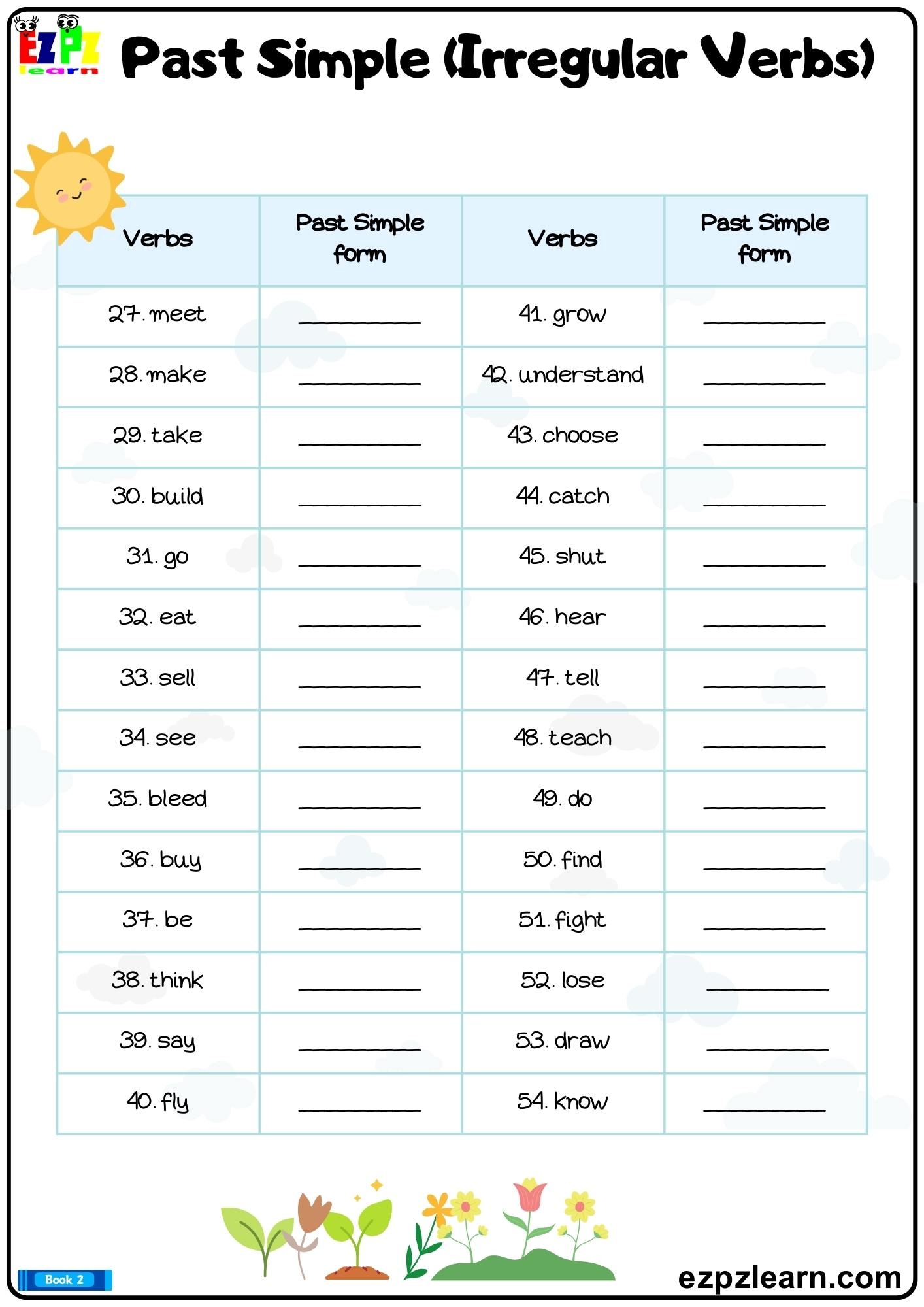 irregular past tense verbs worksheet
