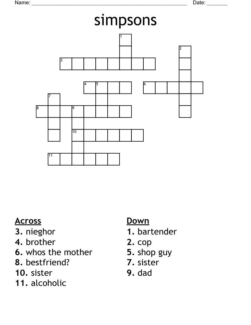 Simpsons Crossword WordMint Simpsons Crossword WordMint