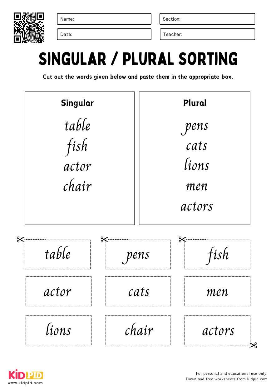 singular and plural nouns worksheet