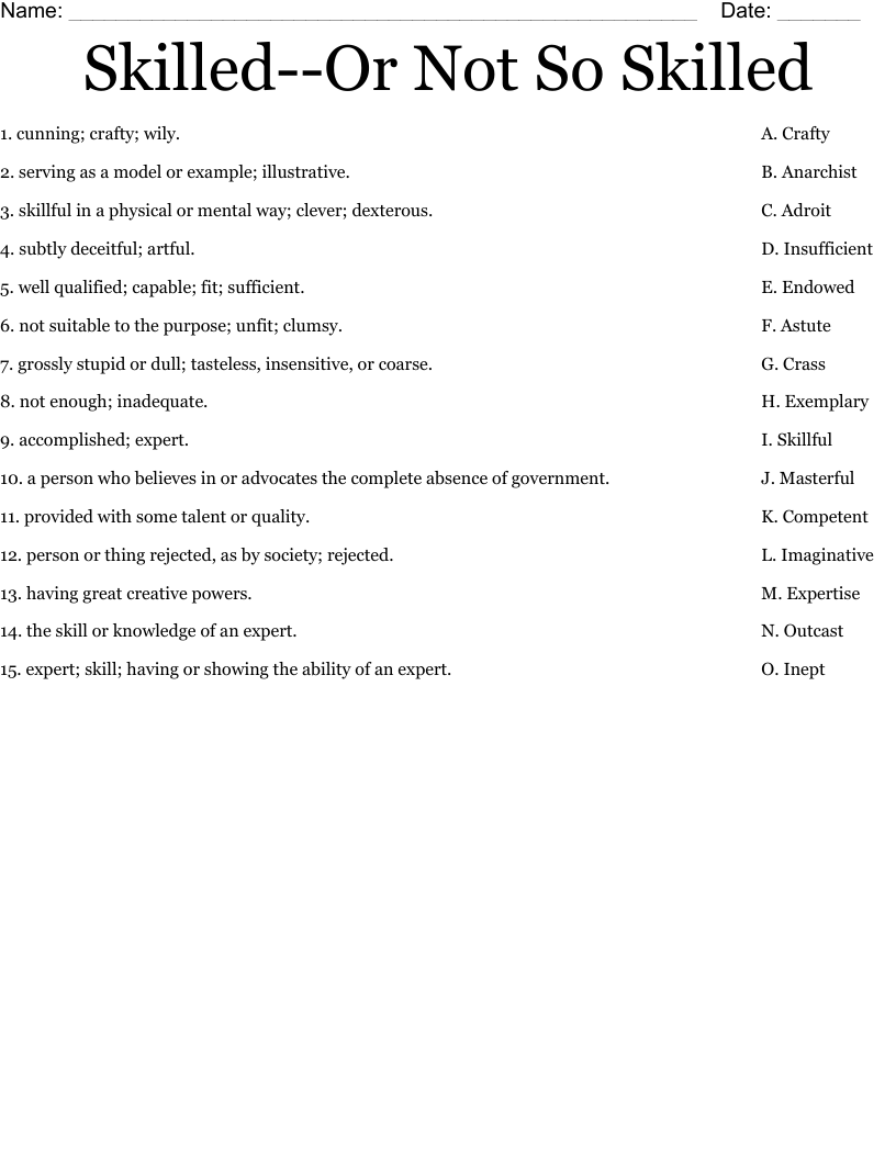 Skilled Or Not So Skilled Worksheet WordMint