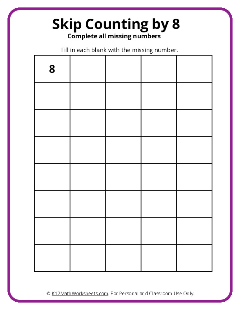 Skip Counting By 8 Worksheets