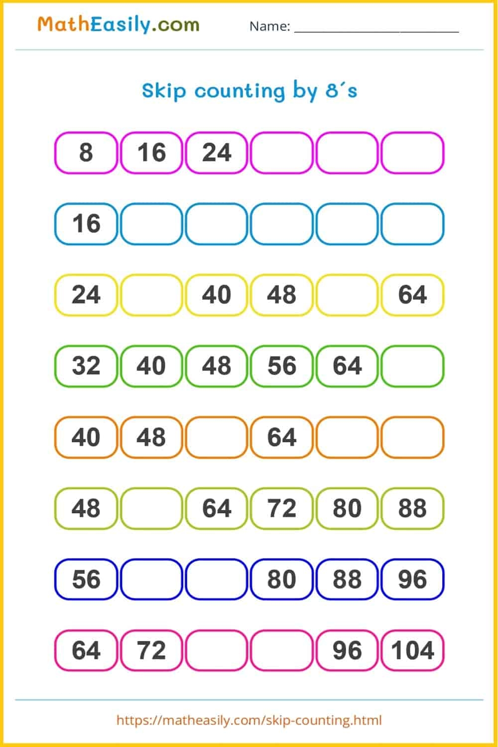 Skip Counting Games ONLINE Printable