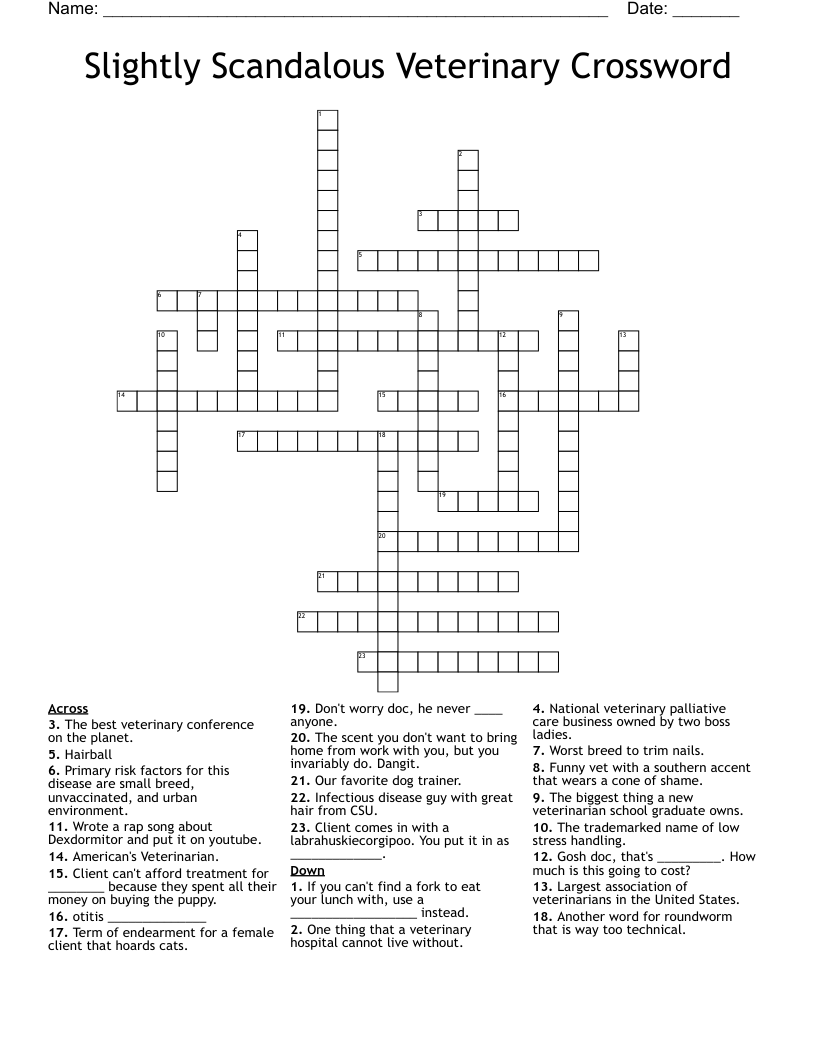 Slightly Scandalous Veterinary Crossword WordMint