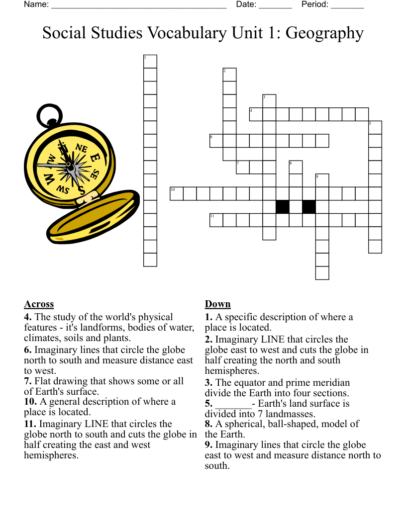 Social Studies Vocabulary Unit 1 Geography Crossword WordMint