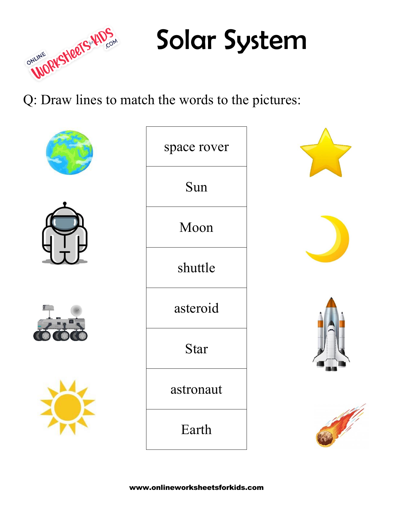 Solar System Matching Worksheet Solar System Matching Worksheet