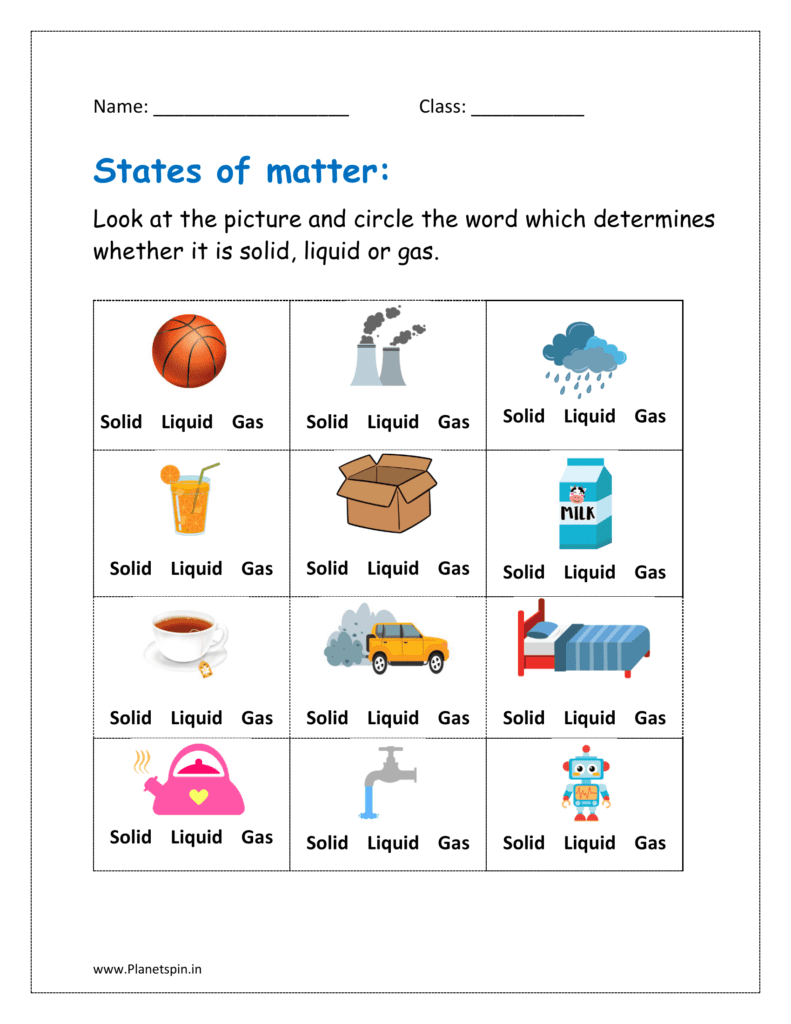 solid liquid gas worksheet