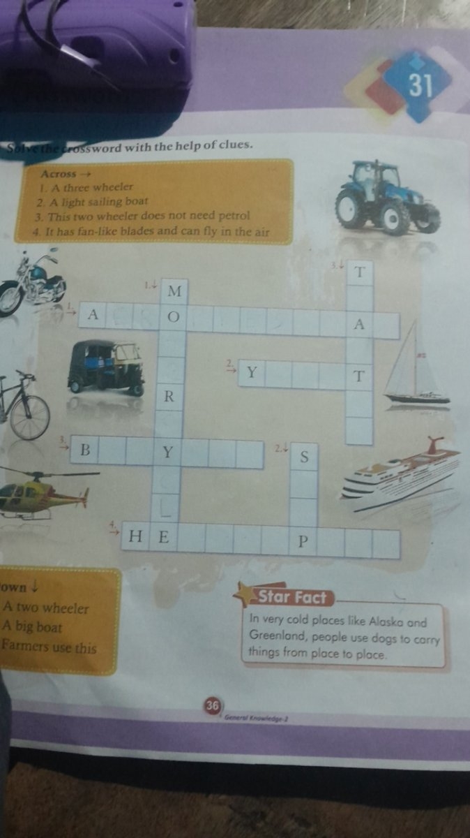 Solve The Crossword With The Help Of Clues Across A Three Wheeler A L 