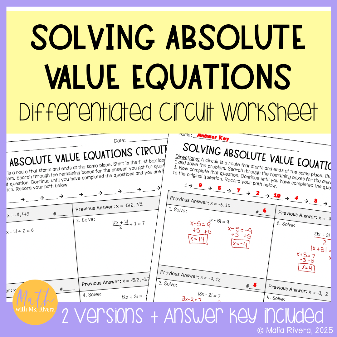 worksheet absolute value equations