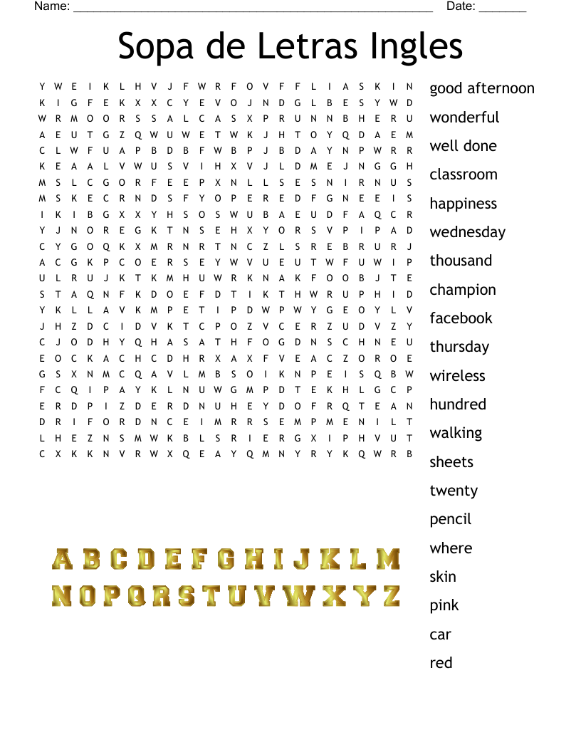 Sopa De Letras Ingles Word Search WordMint