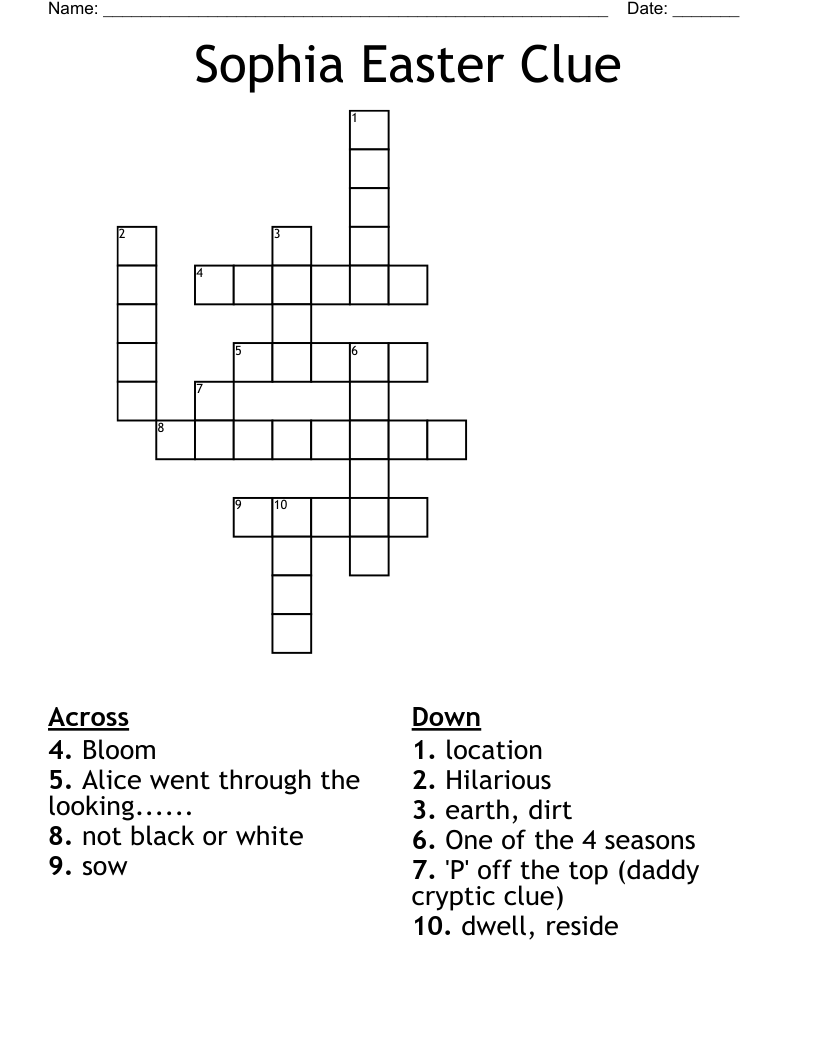 Sophia Easter Clue Crossword WordMint