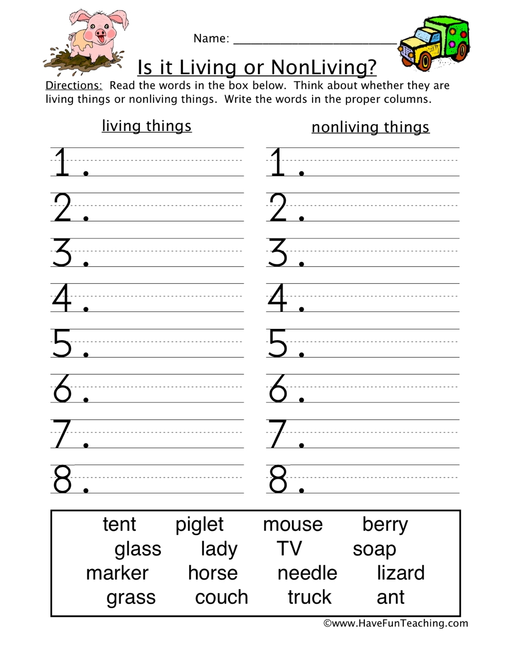 Sorting Living And Non Living Things Worksheet By Teach Simple
