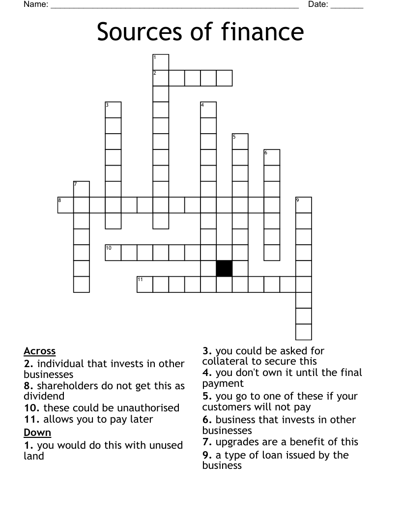 Sources Of Finance Crossword WordMint