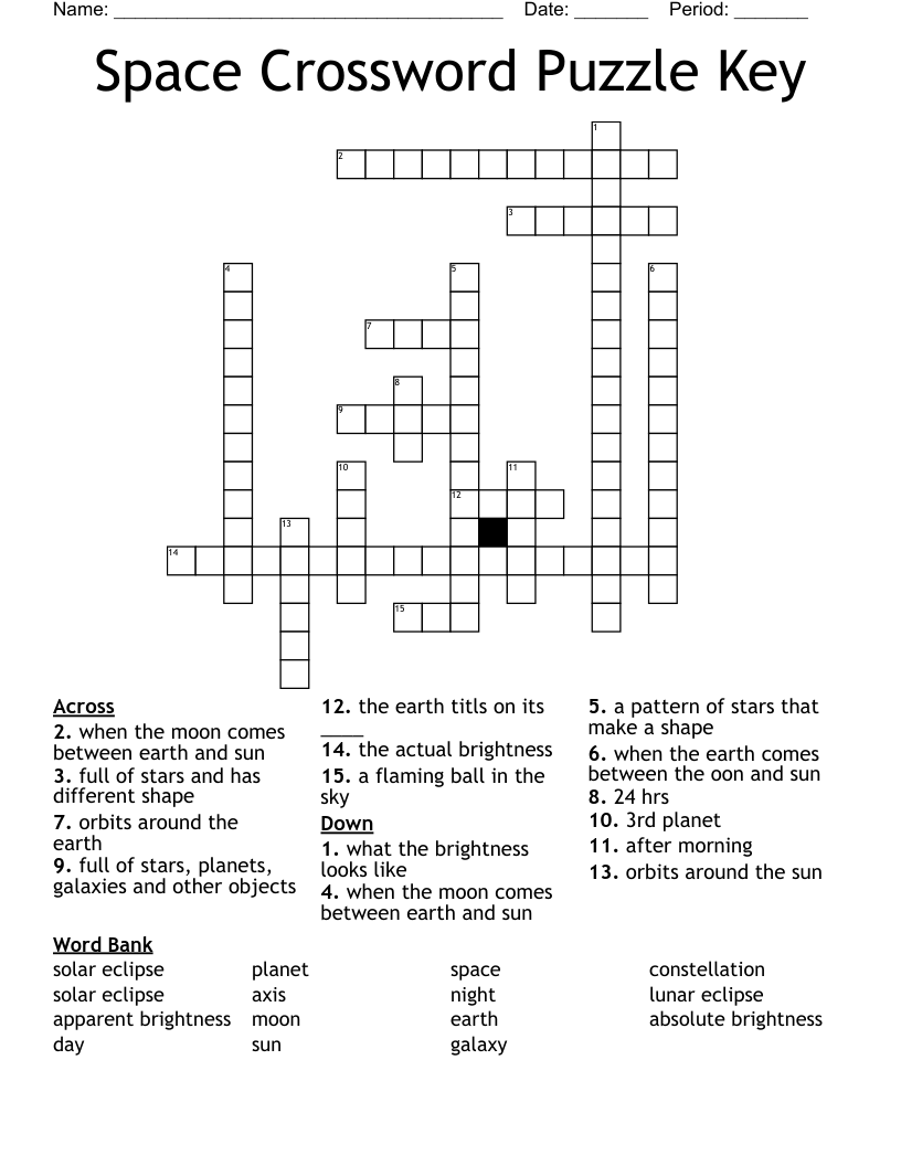 Space Crossword Puzzle Key WordMint