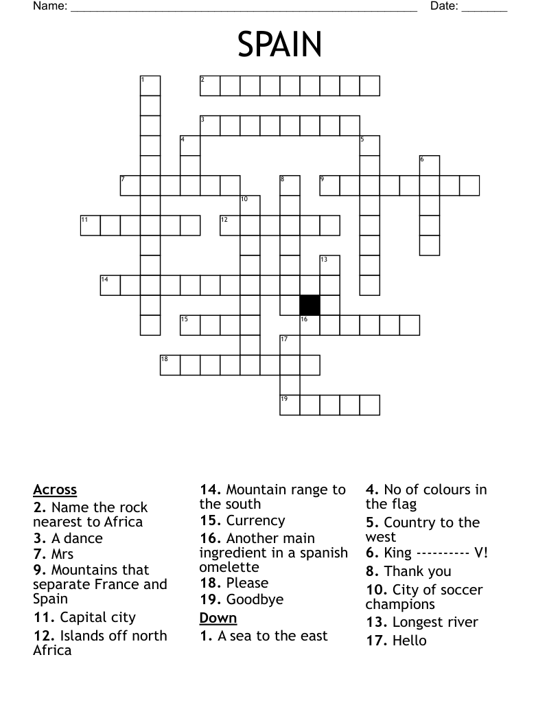 SPAIN Crossword WordMint SPAIN Crossword WordMint