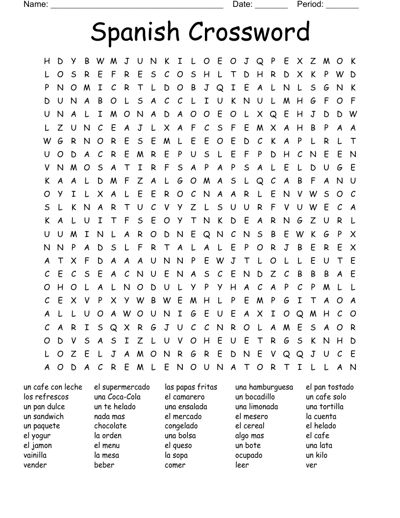 Spanish Crossword Word Search WordMint