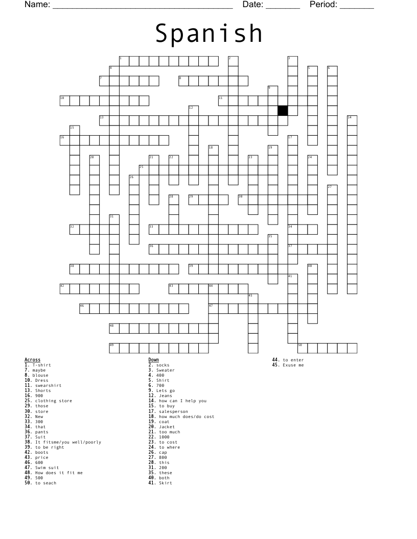 Spanish Crossword WordMint Spanish Crossword WordMint
