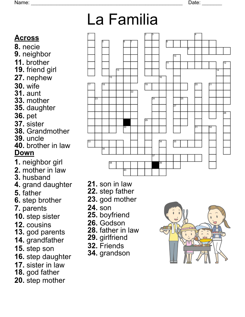 Spanish Family Members Crossword WordMint Spanish Family Members Crossword WordMint