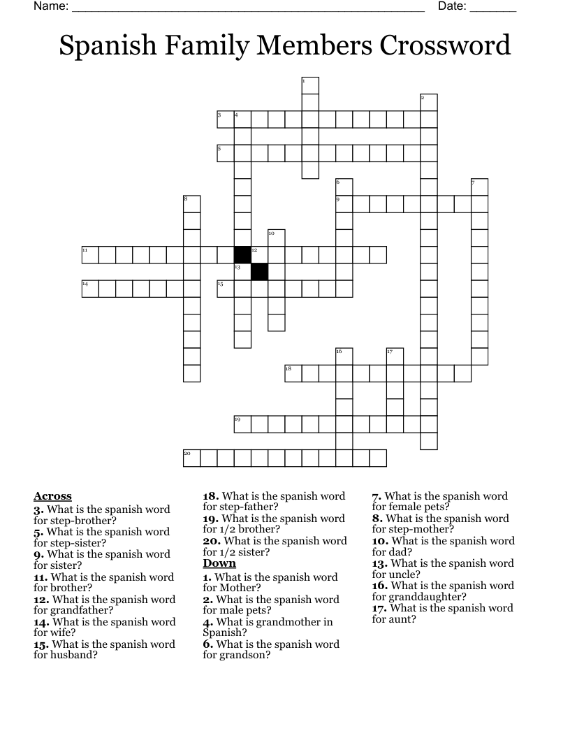 Spanish Family Members Crossword WordMint Spanish Family Members Crossword WordMint