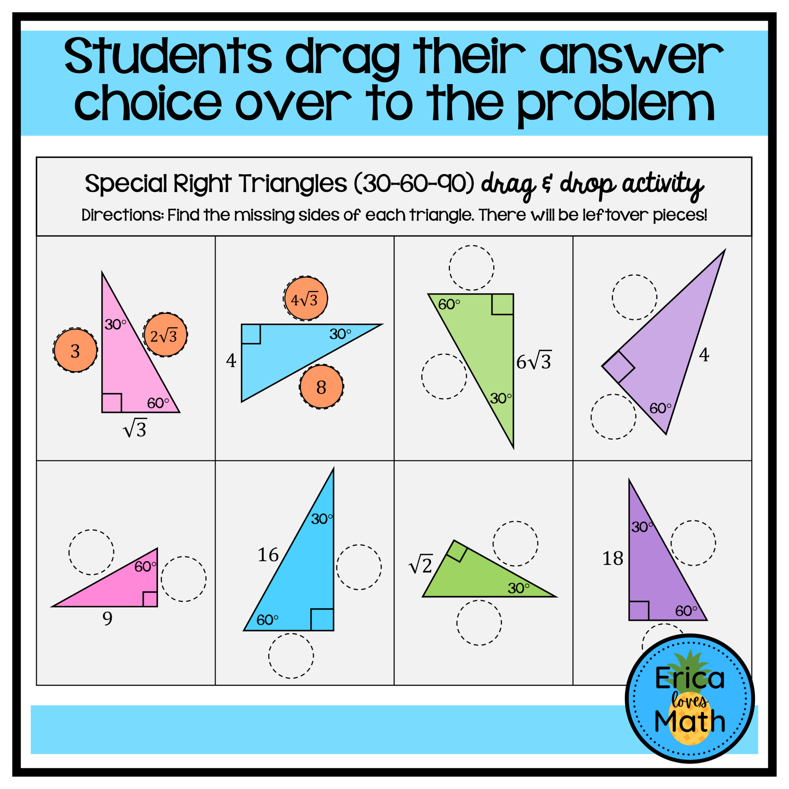 Special Right Triangles Digital Drag Drop Activity 30 60 90 And 45 45 90 Classful