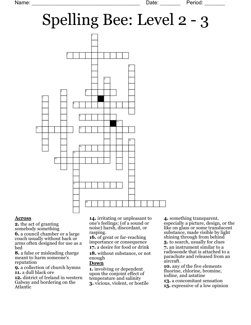 Spelling Bee Level 2 3 Crossword WordMint Spelling Bee Level 2 3 Crossword WordMint